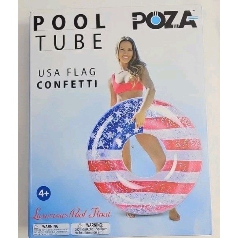 Pool Tube Adult Size Float USA Flag Filled W/Confetti -36 x 36 x 9 Inches